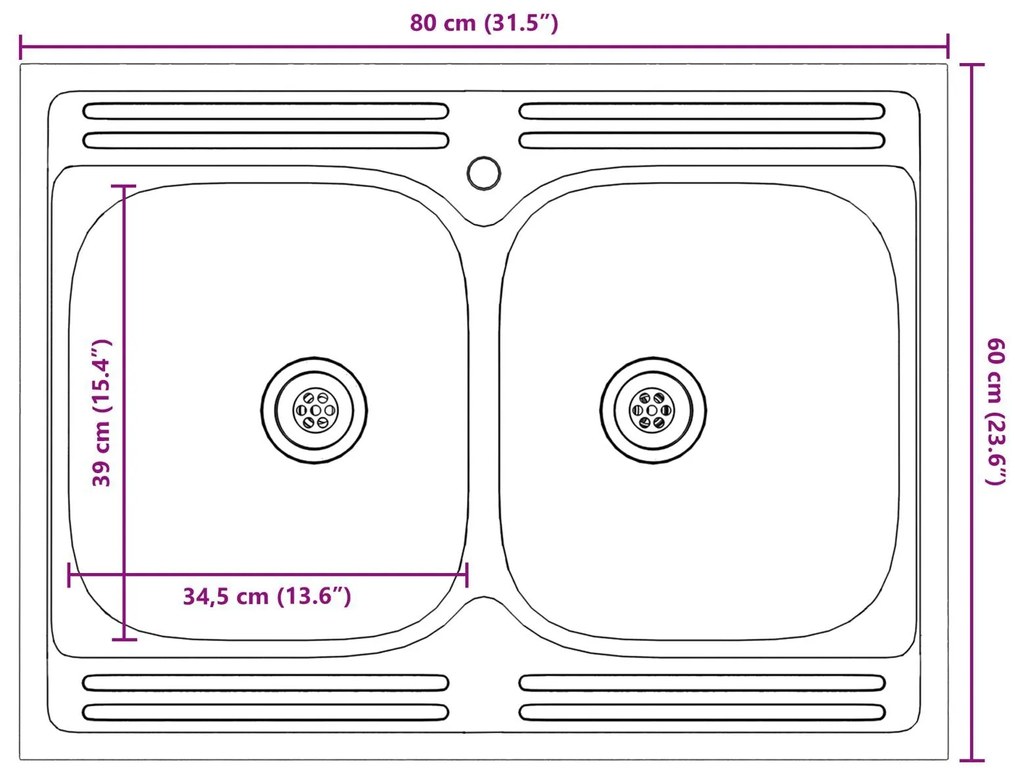 Armário Base para Pia vidaXL "Porto" com Pia Alto Brilho Branco 80x46x