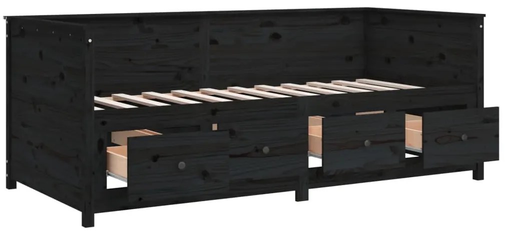 Sofá-cama 100x200 cm madeira de pinho maciça preto