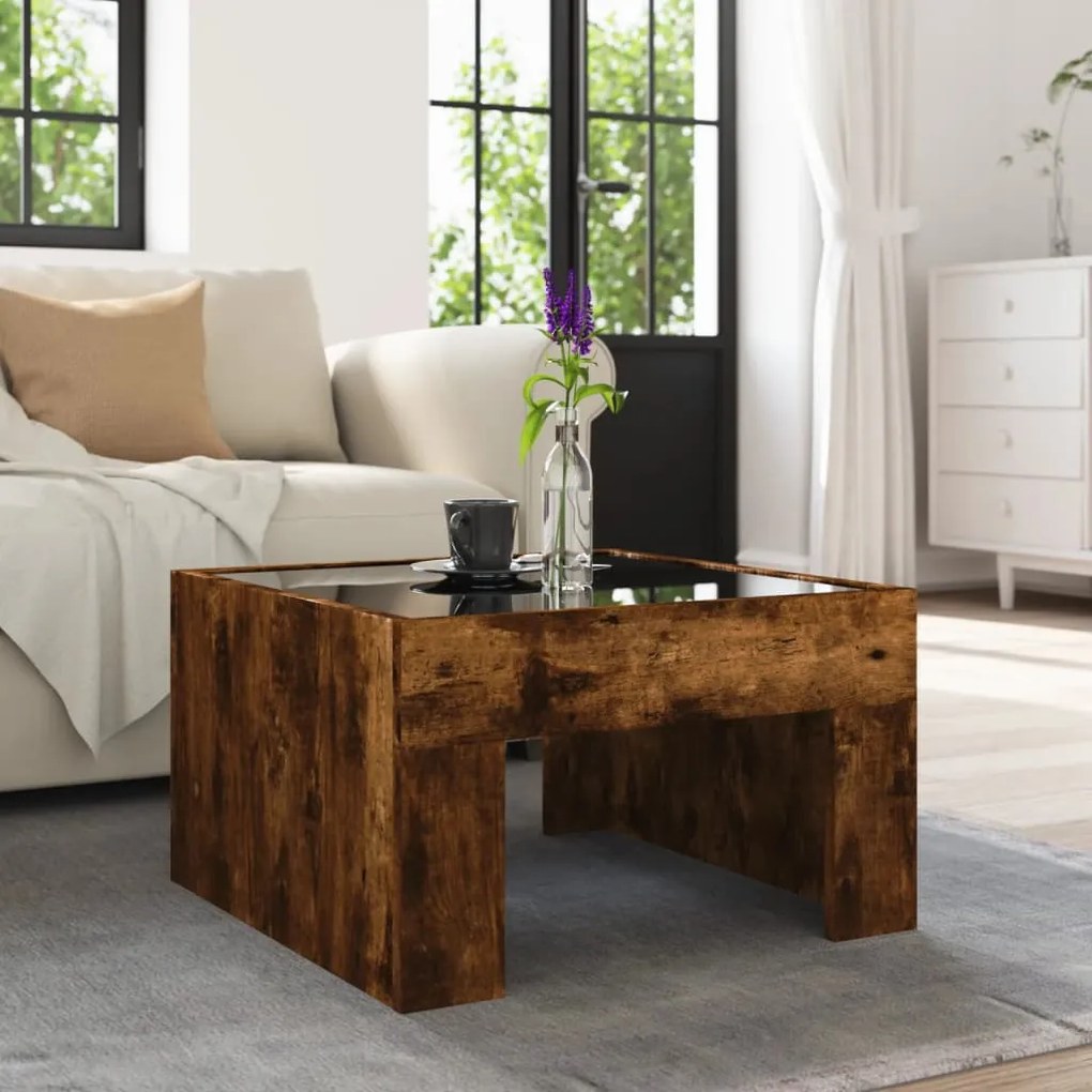 Mesa de centro luzes LED Infinity 50x50x30 cm carvalho fumado