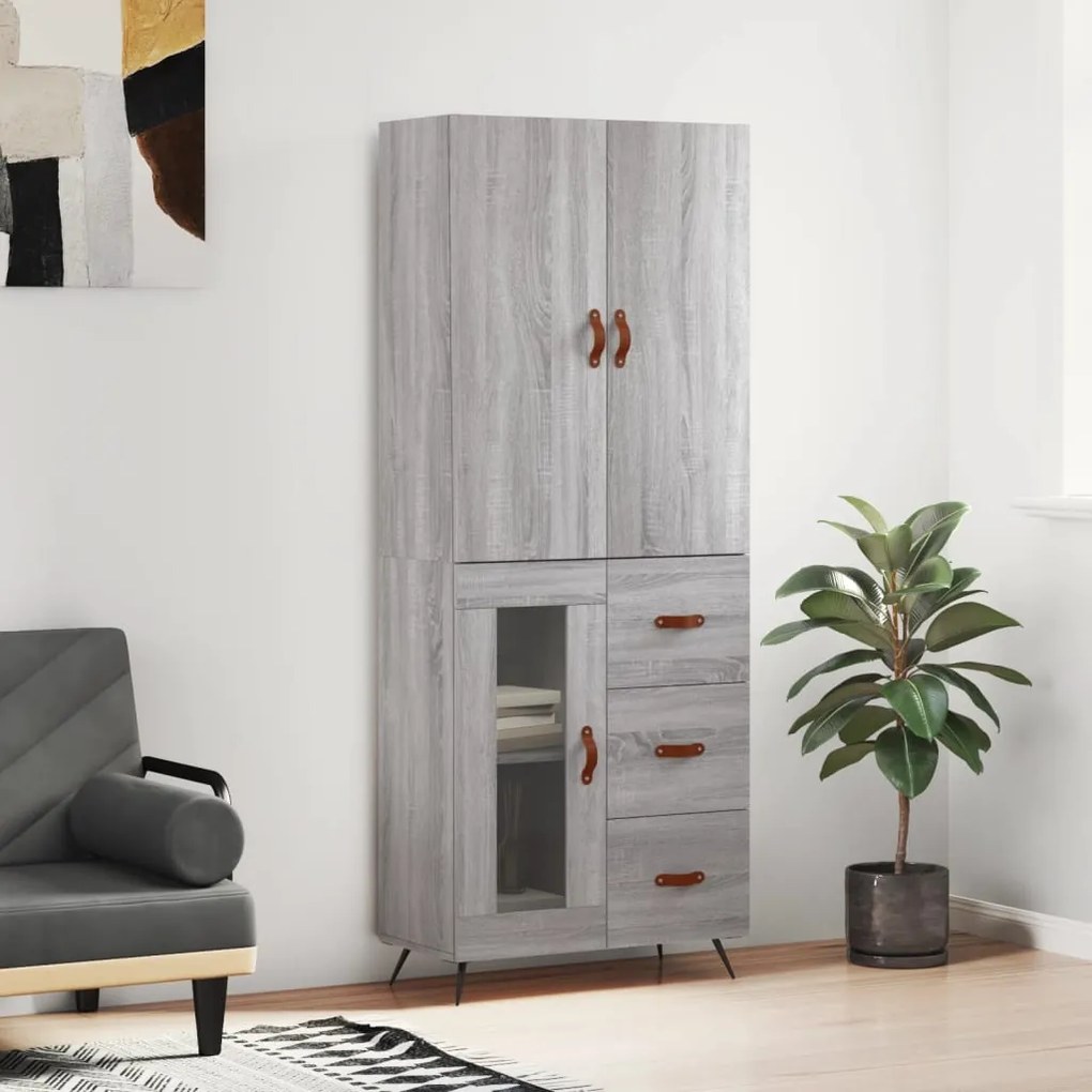 vidaXL Armário alto 69,5x34x180 cm derivados de madeira sonoma cinza
