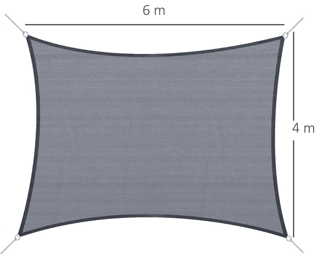 Vela de Sombra Retangular 4x6 m Toldo Vela de HDPE com Anéis de Aço In