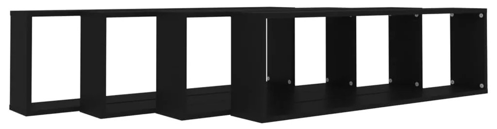 Prateleiras parede forma de cubo 4pcs derivados madeira preto