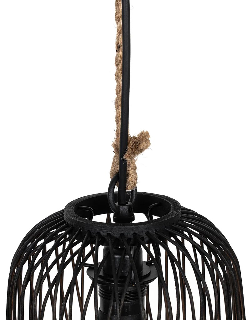 Candeeiro de suspensão rústico para exterior em vime preto 25 cm - Calamus Rústico