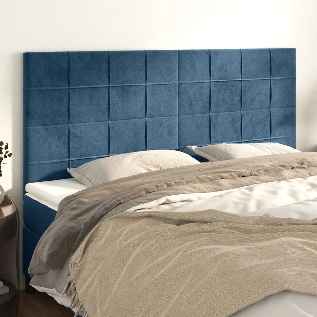 Cabeceira de cama 4 pcs veludo 100x5x78/88 cm azul-escuro