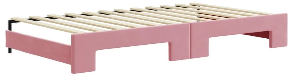Sofá-cama com gavetão e gavetas 100x200 cm veludo rosa