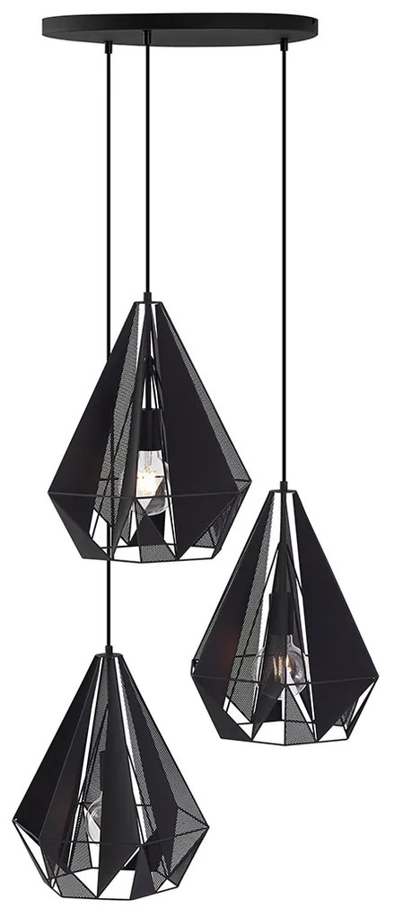 Candeeiro de suspensão industrial preto com malha 3 luzes - Carcass Industrial