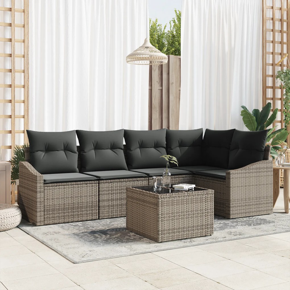 Conjunto de Jantar de 5 Peças com Almofadas Vime Sintético Preto