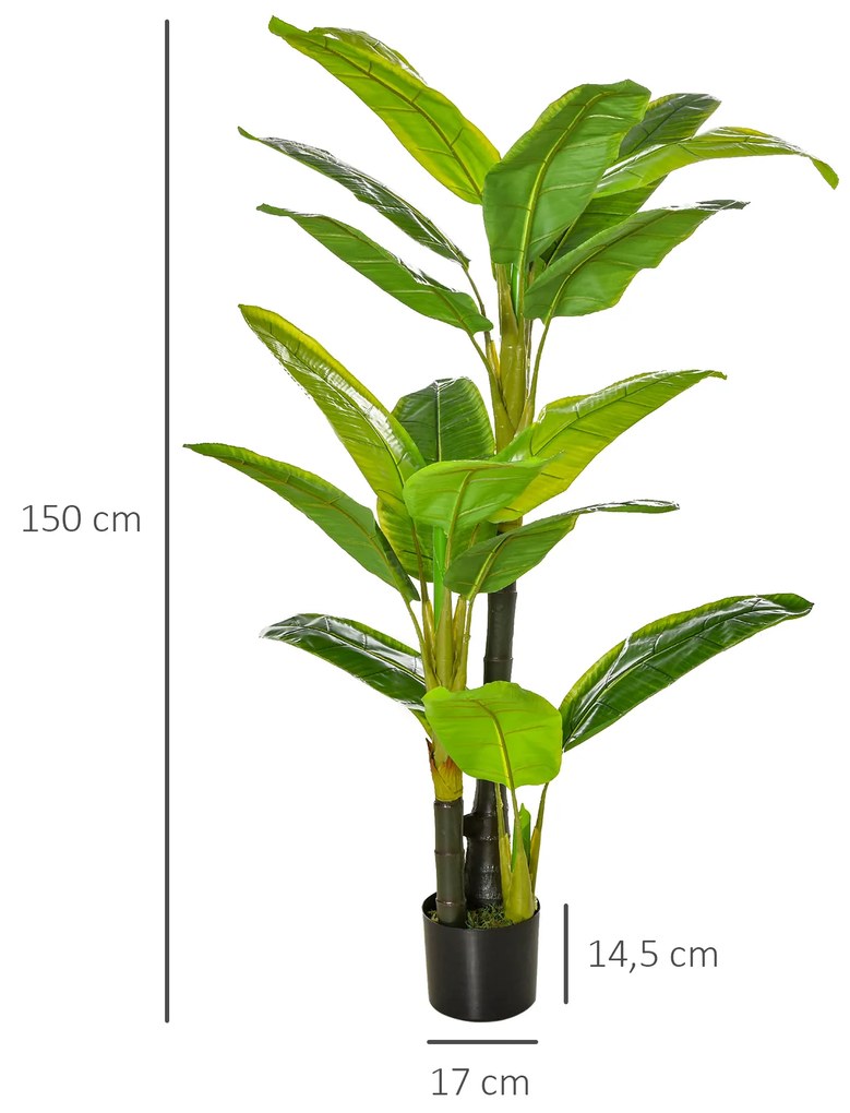 Bananeira Artificial 150 cm Planta Artificial com Vaso e 18 Folhas Planta Artificial para Decoração Verde