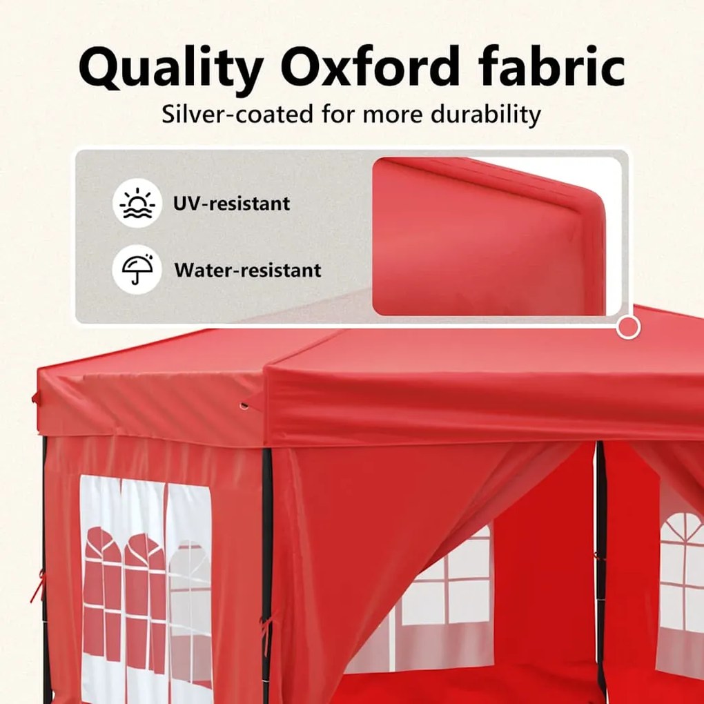 Tenda para festas dobrável com paredes laterais 3x3 m vermelho