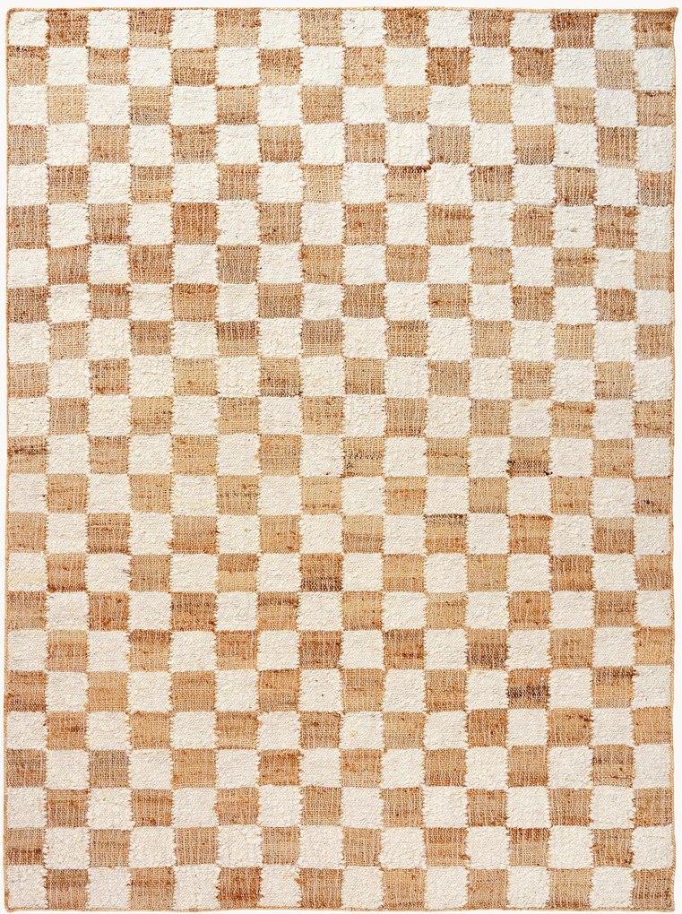 Tapete em lã artesanal de pelo curto Check, vários tamanhos