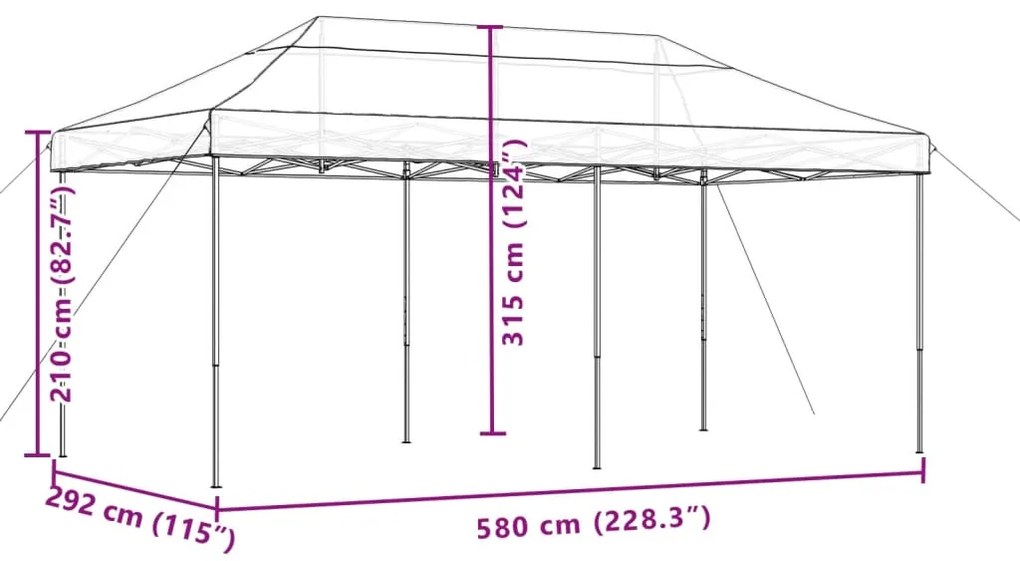 Tenda para festas pop-up dobrável 580x292x315 cm preto