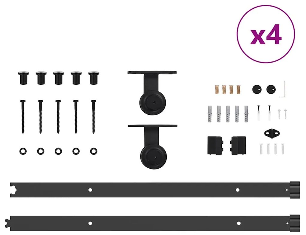 Kit de ferragens para porta deslizante 305 cm aço preto