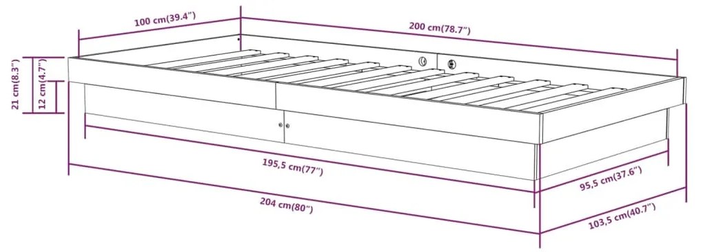 Estrutura de cama 100x200 cm madeira maciça branco