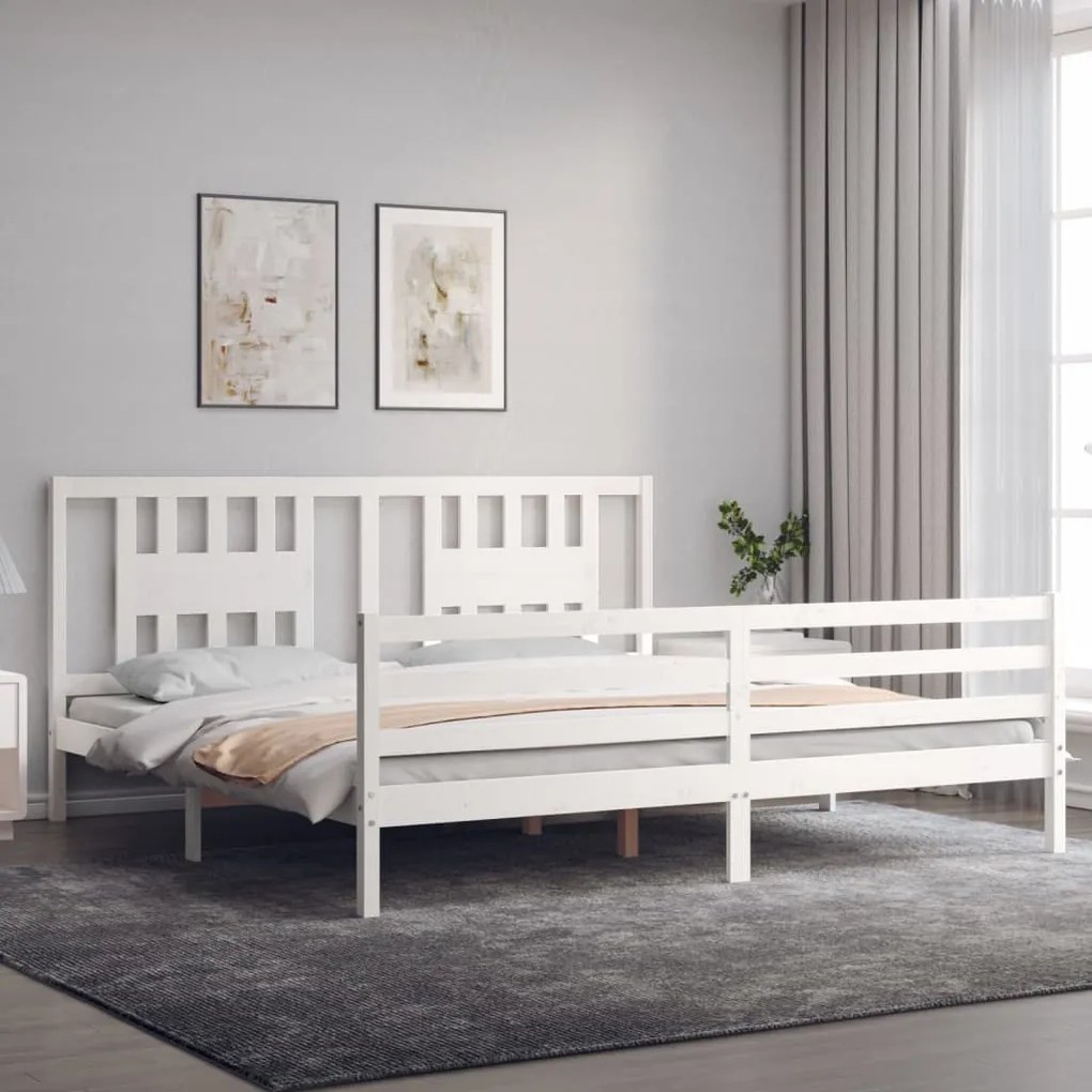 Estrutura de cama com cabeceira 200x200cm madeira maciça branco