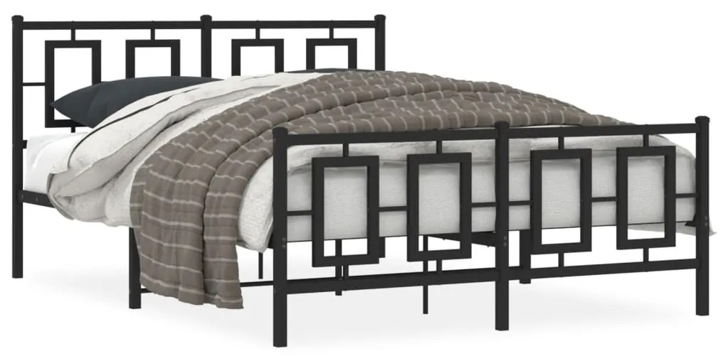 vidaXL Estrutura de cama com cabeceira e pés 135x190 cm metal preto