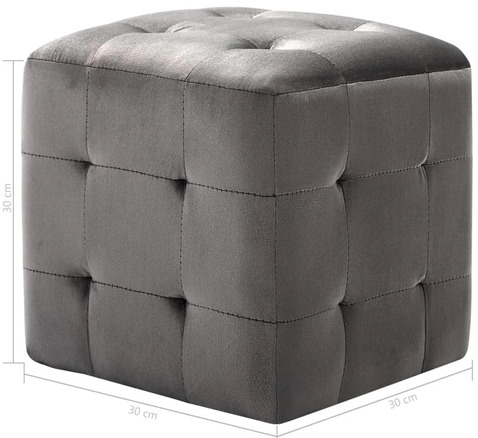 Pufe 2 pcs 30x30x30 cm veludo cinzento