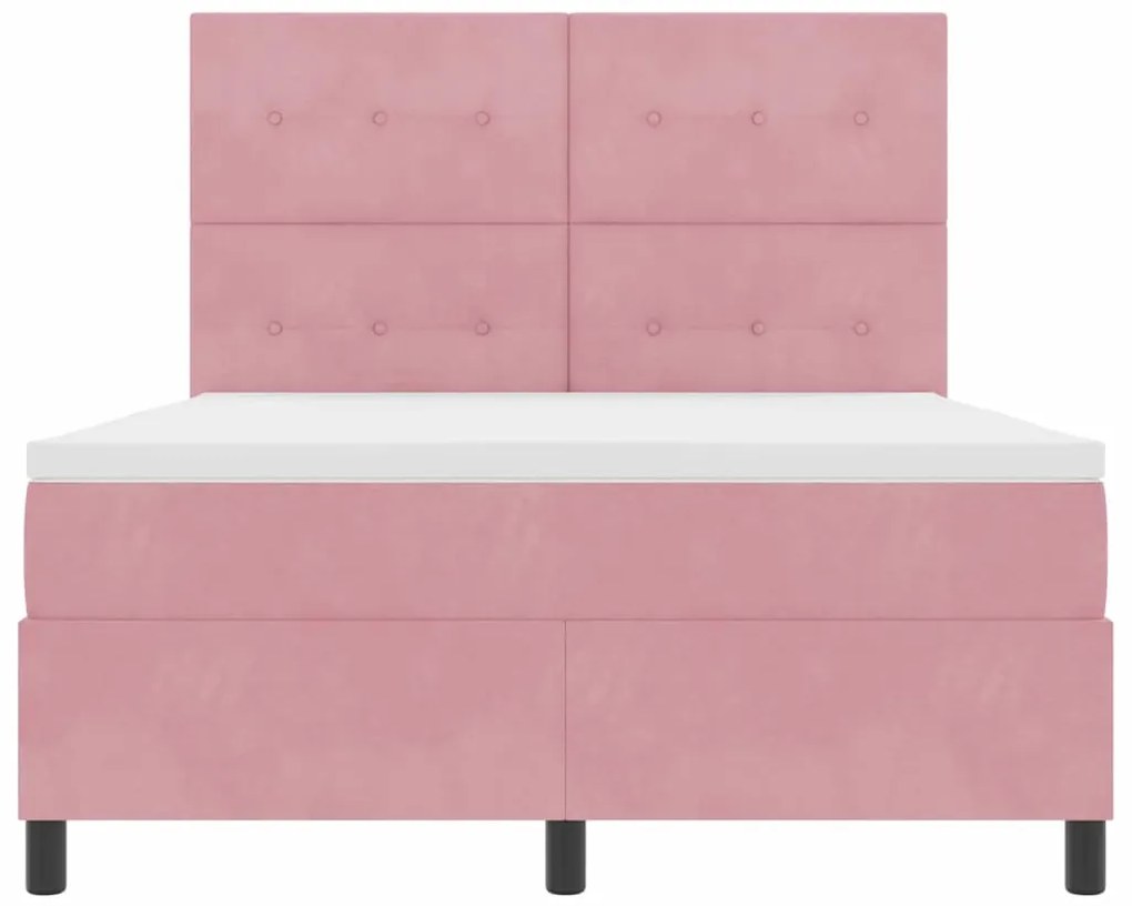 Cama Box com Colchão vidaXL Rosa 140x190 cm Veludo