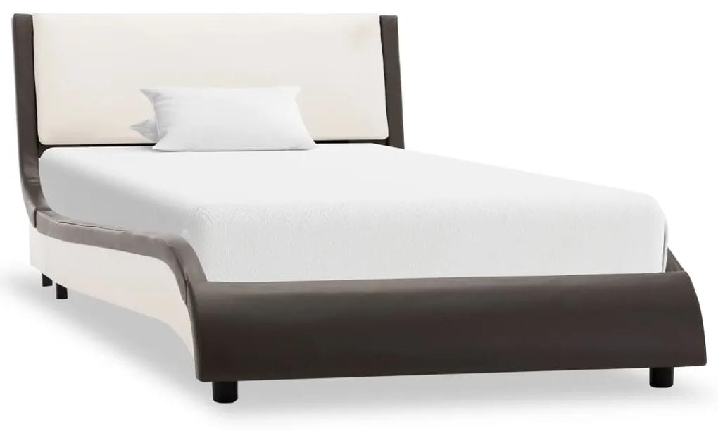 280347 vidaXL Estrutura de cama 90x200 cm couro artificial cinzento e branco