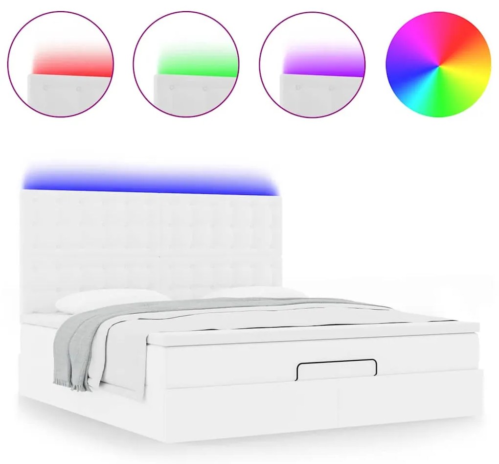 Estrutura de cama otomana com colchão branco couro falso
