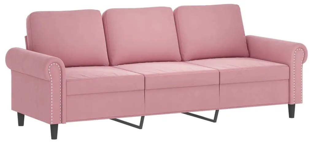 Sofá de 3 lugares com apoio de pés 180 cm veludo rosa