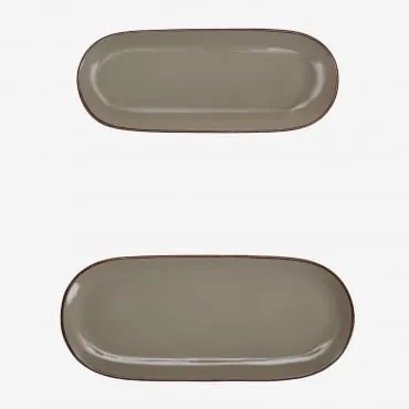 Conjunto De 2 Tabuleiros Em Grés Ronilena Cedro Castanho - Castanho - Sklum