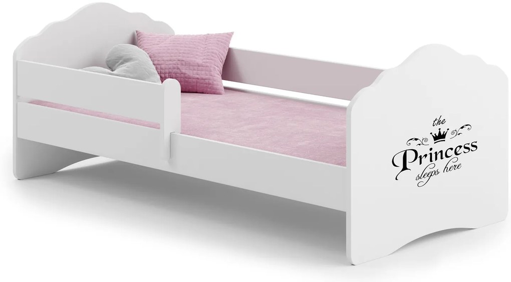 Cama infantil Wave ilustração princesa 160x80 com grades branca - colchão e estrado incluído