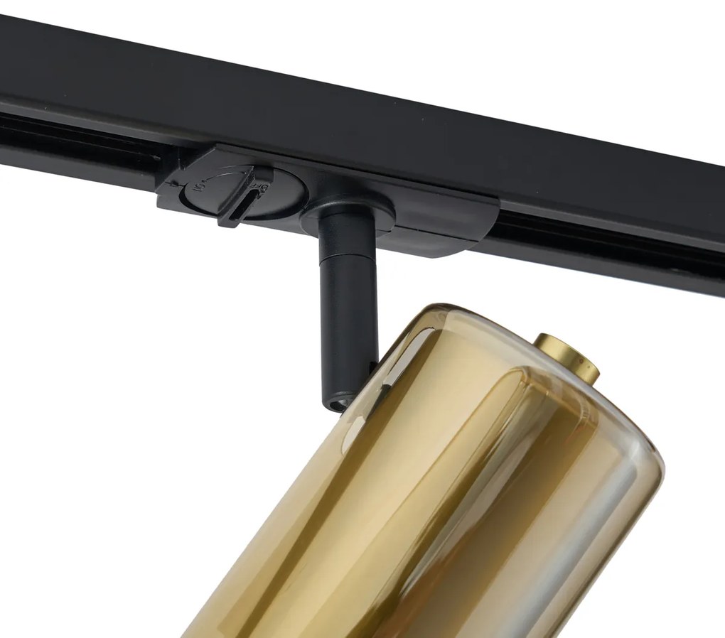 Foco moderno dourado com vidro âmbar para sistema de calhas monofásico - Iconic Lloyd Moderno