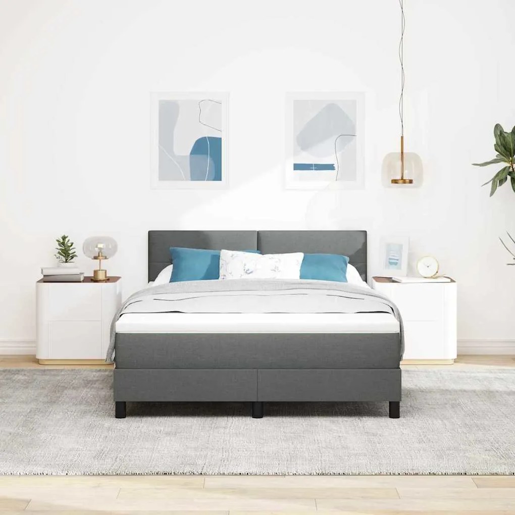 Cama Box Spring com Colchão e LED Cinza Escuro 140x200 cm de Tecido