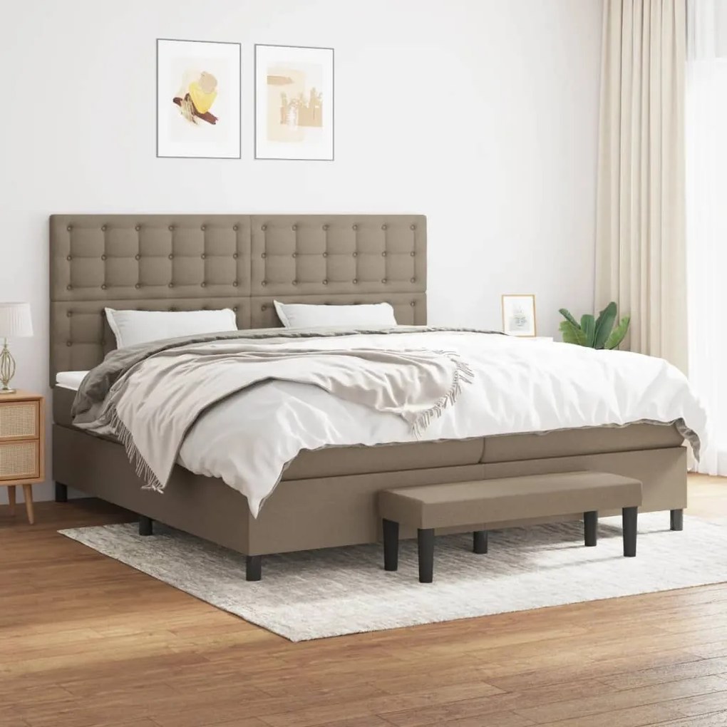 vidaXL Cama com molas/colchão 200x200 cm tecido castanho-acinzentado
