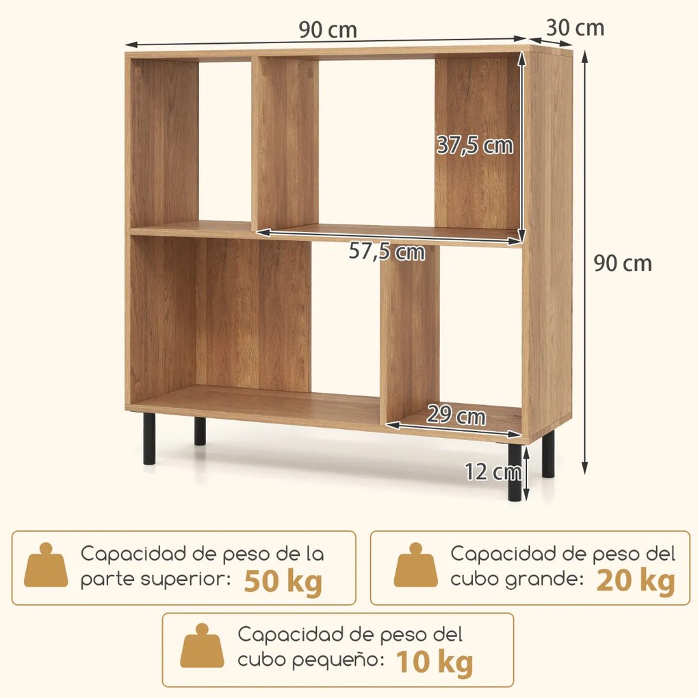 Estante de 4 cubos com pernas de metal 90 x 30 x 90 cm natural