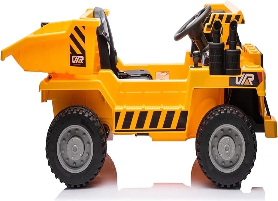 Camião Obras elétrico para crianças com caixa 12V 4x4, pneus em borracha e assento em pele artificial crianças até aos 5 anos Amarelo