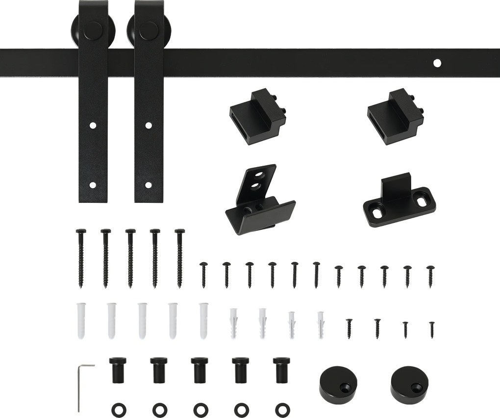 HOMCOM Ferragens para Porta Corredeira 200cm Kit de Acessórios para Porta Corredeira de Madeira Carga Máxima 20kg Preto | Aosom Portugal