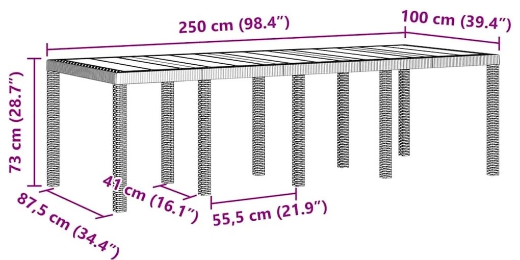 Conjunto de Jantar ao Ar Livre 9 pcs Branco 250 x 100 x 73 cm