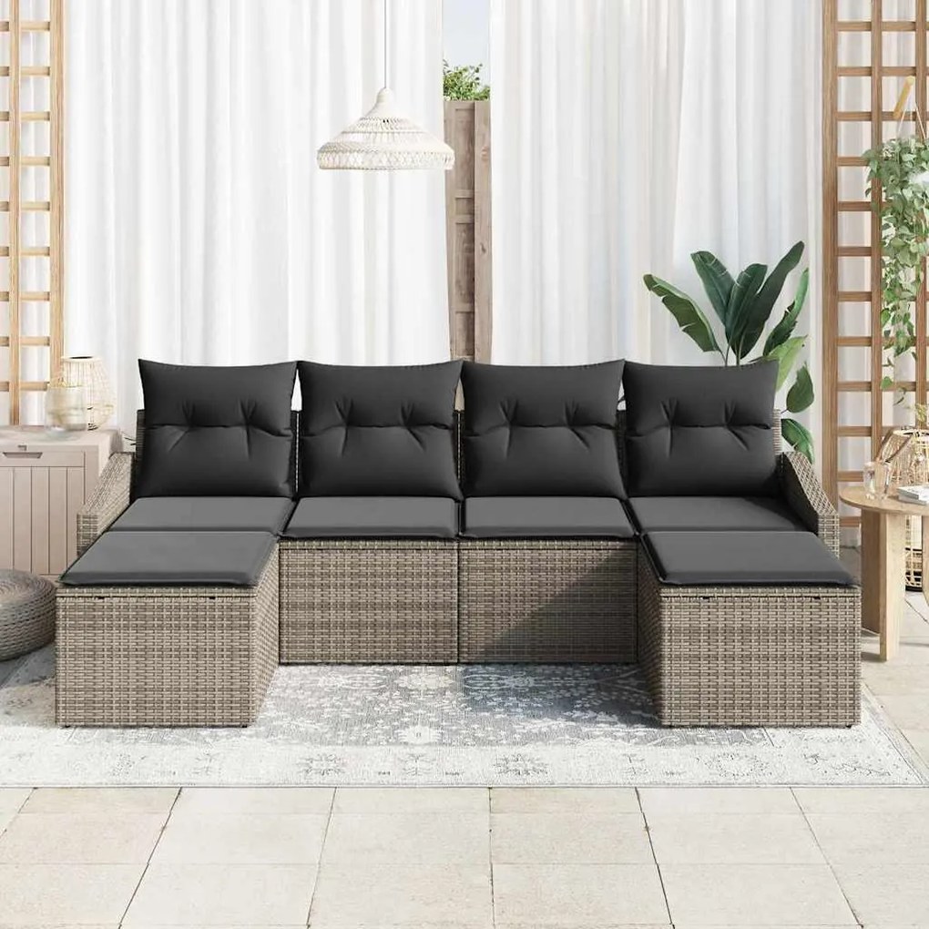 Conjunto de sofá de jardim com 6 peças e almofadas cinzas