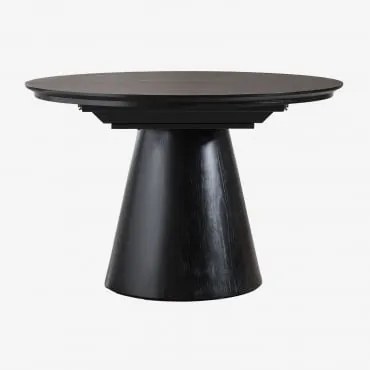 Mesa De Jantar Oval Extensível Em Mdf E Folheado A Carvalho Montana Preto Claro & 120 - 160 X 105 Cm - Sklum