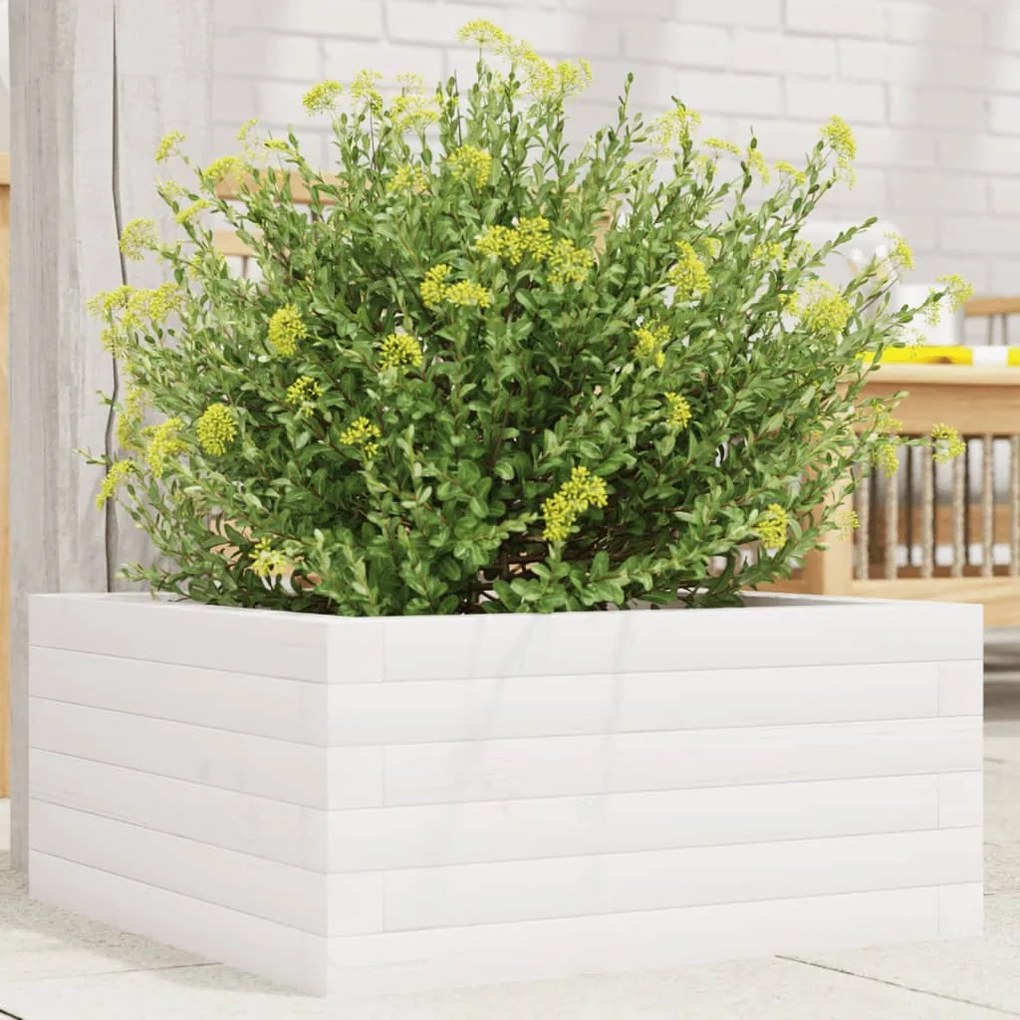 vidaXL Vaso/floreira de jardim 50x50x23 cm pinho maciço branco