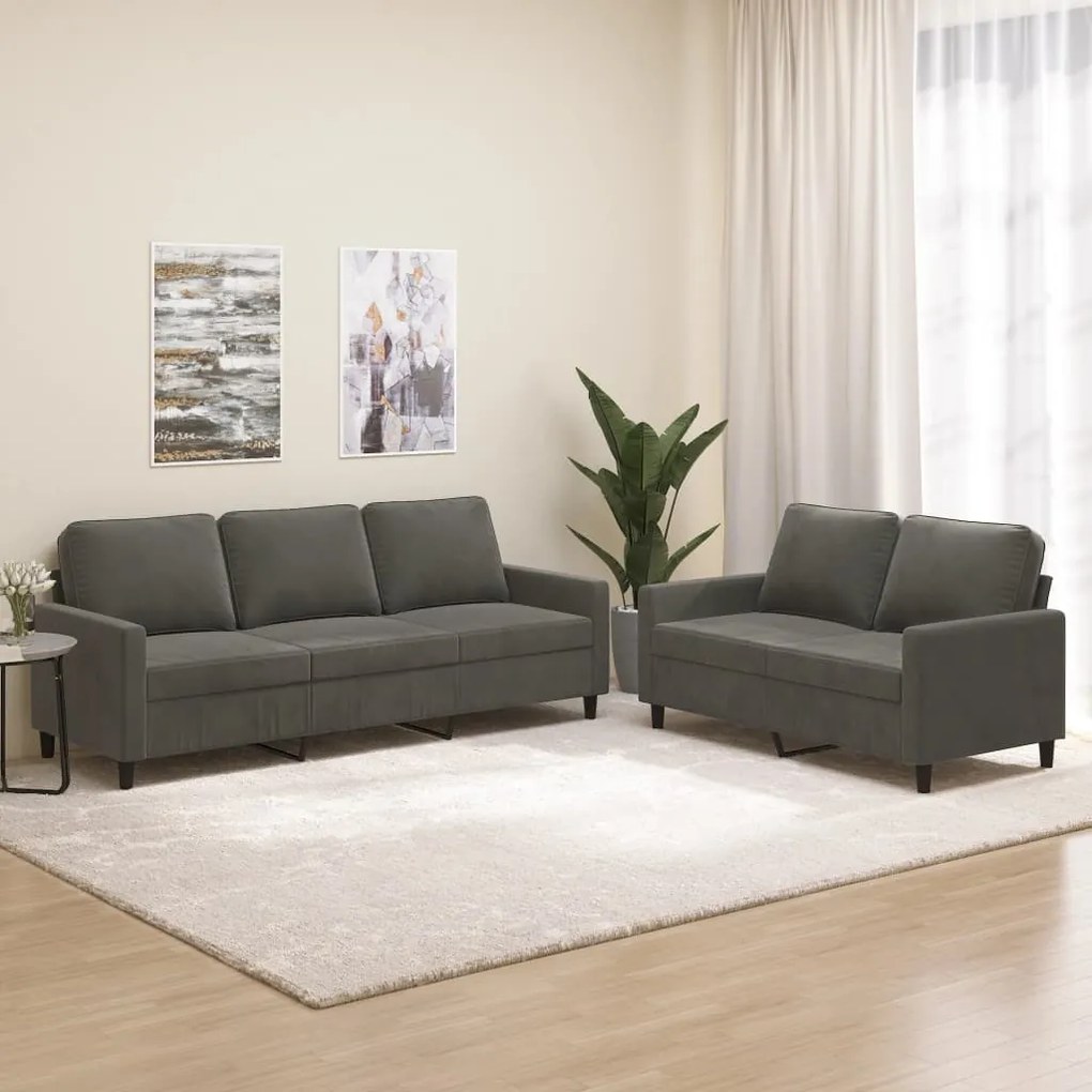 vidaXL 2 pcs conjunto de sofás com almofadões veludo cinzento-escuro