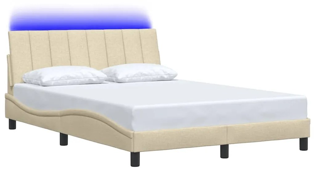 Estrutura de cama sem colchão 140x200 cm tecido cor creme