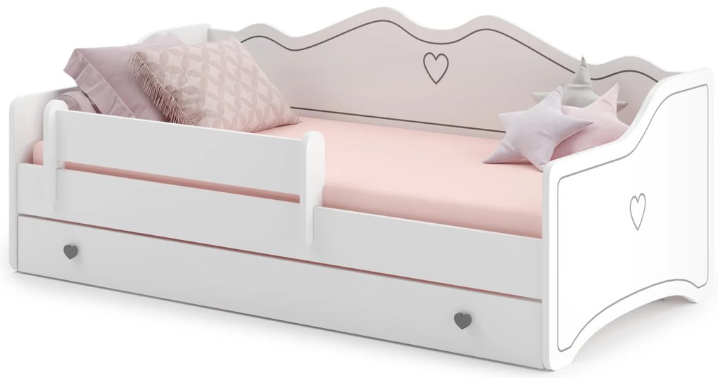 Cama juvenil Emma 180x80 cinza/branco - colchão e estrado incluído