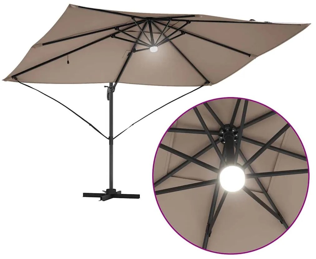 Guarda-sol Cantilever Roma da com LEDs, Cor Taupe, Medidas 352x251x265