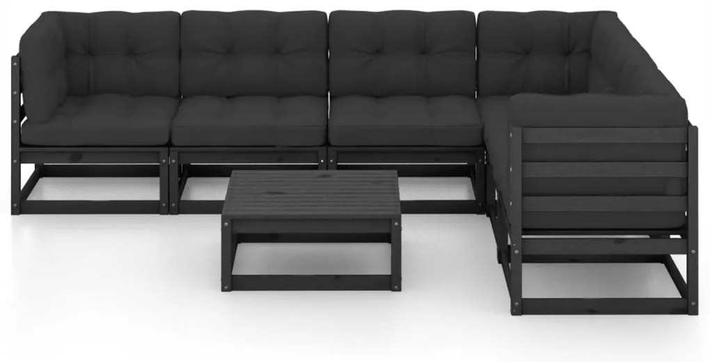 7 pcs conjunto longue jardim c/ almofadões pinho maciço preto