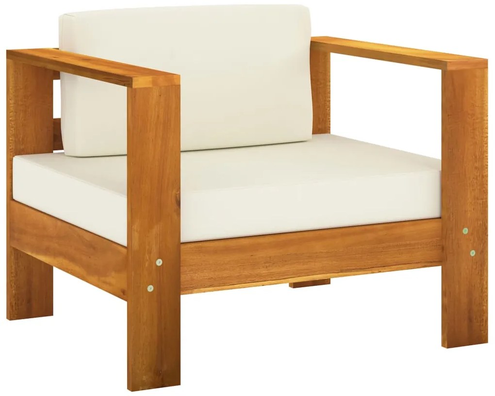 7 pcs conj. lounge de jardim c/ almofadões branco nata acácia