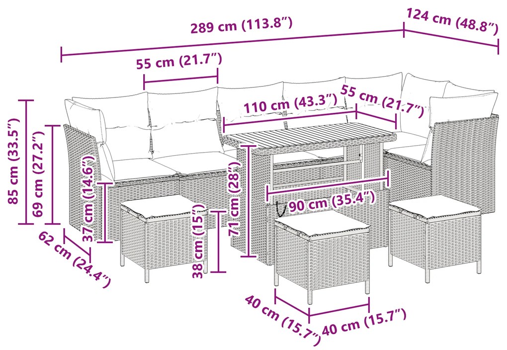 Conjunto de Sofá de Jardim vidaXL de 10 Peças com Almofadas Bege Polyr