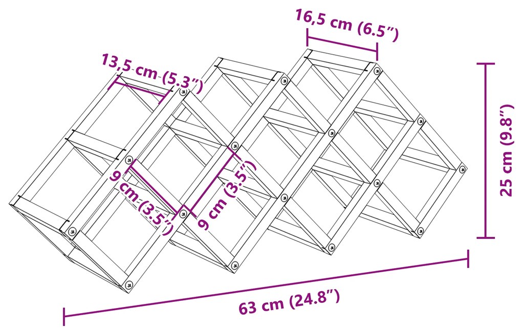 Suporte para Vinhos vidaXL para 9 Garrafas 63x16,5x25 cm em Aço com Re