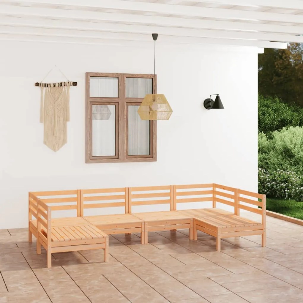 6 pcs conjunto lounge de jardim pinho maciço