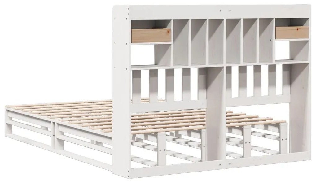 Cama com estante sem colchão 140x190 cm pinho maciço branco