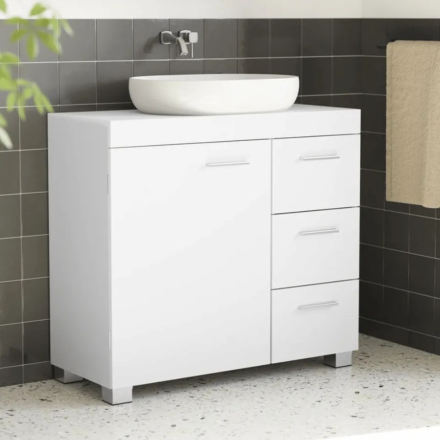 Armário casa banho 30 x 70 x 64 cm para lavatório (NÃO INLCUIDO) com 3 gavetas grandes Branco