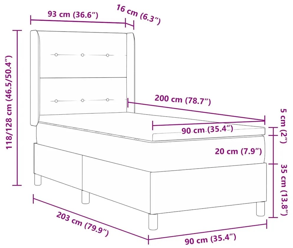 Cama-box com colchão cinza escuro 90x200 cm