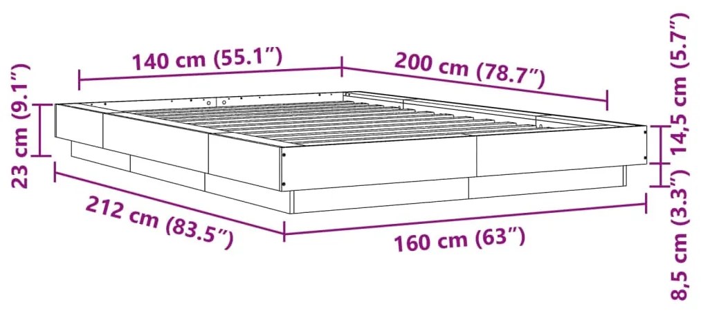 Estrutura de cama 140x200 cm derivados de madeira cinza cimento