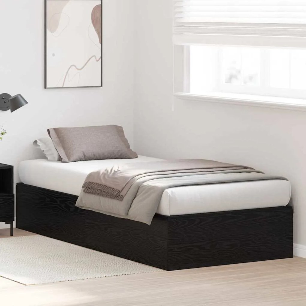 Cama de Armazenamento Preta em Carvalho 90 x 200 cm